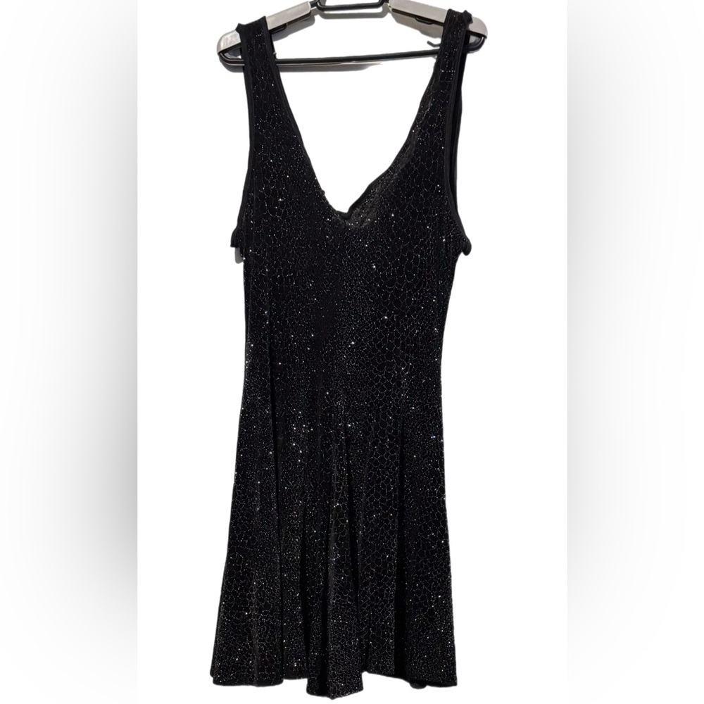 Vintage Bari Jay (C) Black Silver Sparkle Bodycon Cocktail Dress 9/10 Whimsigoth